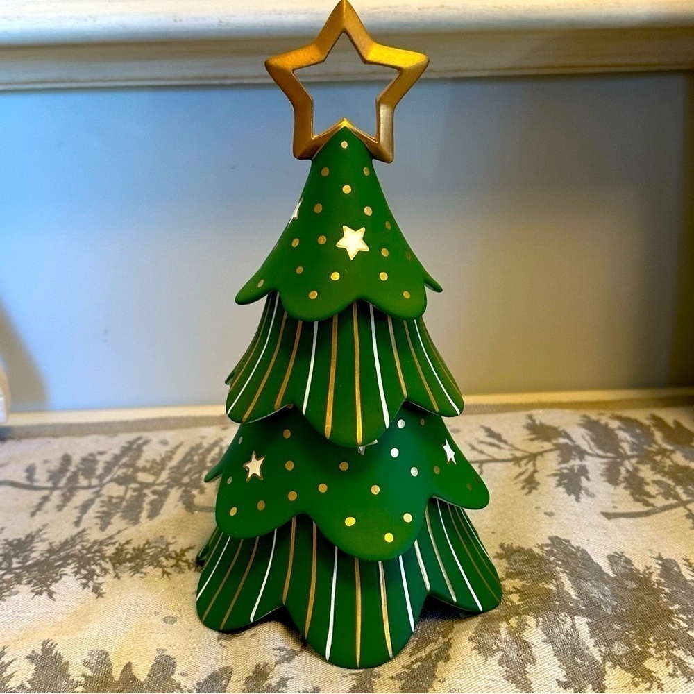 PartyLite Holiday Cheer Stackable Tree Christmas Ceramic Tiered With StarTopper